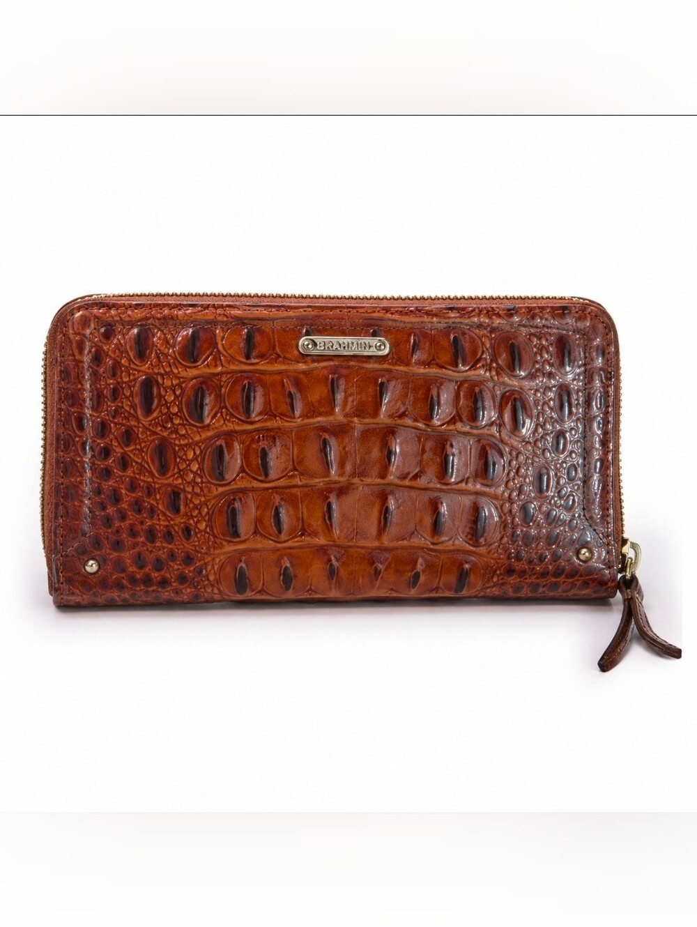 Brahmin Suri Pecan Melbourne Zip Around Croc Embossed Leather Wallet